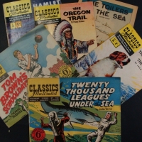 Group lot 1950's Classic Illustrated comics, some in horizontal format, incl - The Call of the Wild Hamlet, Twenty Thousand Leagues Under the Sea, etc - Sold for $24 - 2015