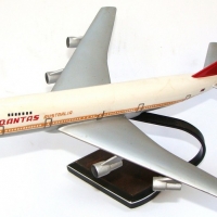 Vintage wooden model Qantas Australian 747 plane on stand - produced by Grassroots Productions Incl - approx L 285cm - Sold for $61 - 2015