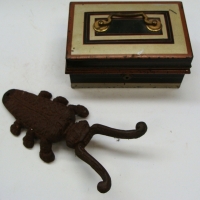 2 x Vintage items incl beetle shaped cast iron boot pull & cash tin with insert - Sold for $61 - 2015