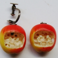Finely carved ivory apple shaped screw earrings, AF - Sold for $30 - 2015