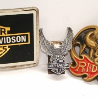 Group of Motorcycle buckles & clip incl Vintage Harley Davidson belt buckle - Sold for $24 - 2015