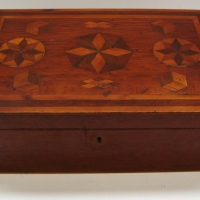 Vintage silky oak box inlaid with geometric design - 30 x 20cm - Sold for $98 - 2015