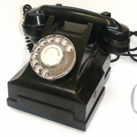 Vintage BLACK BAKELITE Rotary Dial TELEPHONE - marked PMG to base, Unusual Taller sized base, all Original Cond - Sold for $61 - 2015