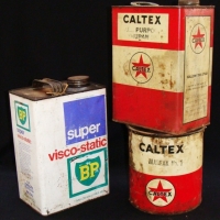3 x Vintage oil tins - 2 vintage Caltex Caltex tins Marfak No1, Bp super Visco static - Sold for $98 - 2015