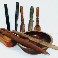 Group of Tribal Massim items in ebony and Kwila wood  including letter openers, bowls etc - Sold for $24 - 2015