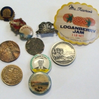 Group of badges and medallions including 1956 Olympics, 1937 Welcome to Colac , sterling silver etc - Sold for $49 - 2015