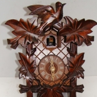 Vintage German Schneider brand CUCKOO Clock - Carved decoration to top, w Weights, Pendulum, etc - Sold for $24 - 2015