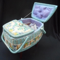 1950/60's Woven sewing box on legs with contents - Sold for $27 - 2016