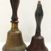 2 x c1930s metal bells with turned wooden handles - Sold for $27 - 2016