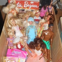 Box lot - mainly Barbie booklets, books, trade cards & well dressed dolls, including several Kens - Sold for $104 - 2016