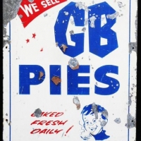 Metal painted advertising sign GB pies - signed Frank Barr - Sold for $98 - 2016