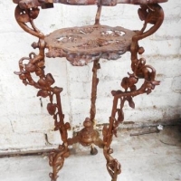 Victorian Colebrookdale style cast iron plant stand with organic vine creeping up legs - af - Sold for $61 - 2016