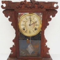 c1900 American mantle clock with ornate pendulum - Sold for $85 - 2016