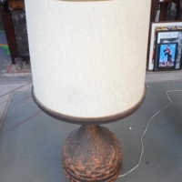 Large 1970's Retro Ceramic Lamp - Bronzed glaze w Applied dcor & matching shade - Sold for $49 - 2016