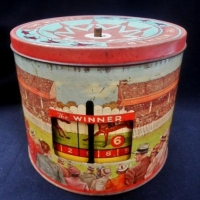 1950s Peak Frean 'The Winner' (horse racing) tin -  with spinning winder - Sold for $134 - 2016