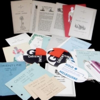 Group lot late 1940s ORIENT LINE travel ephemera incl - baggage labels, menus, information, steamer ticket, etc - Sold for $49 - 2016