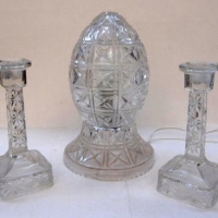 2 x Items Crystal boudoir lamp egg shaped  and pair of Crystal candlesticks - Sold for $49 - 2016