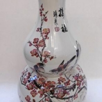 Large Japanese handpainted vase with cherry blossom and flowers - Sold for $34 - 2016