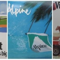 3 x Large Cardboard advertising posters - Alpine, Viscount and Peter Jackson cigarettes - Sold for $37 - 2016