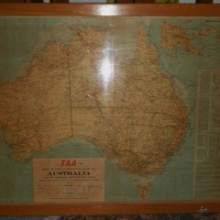 Framed vintage TAA Map of Australia showing Air, Railroad and Explorers routes - Sold for $98 - 2016