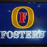 Light Up Foster's beer sign - blue with logo & text, approx 34cm H 69cm L - Sold for $268 - 2016