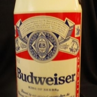 Novelty plastic, front opening round Budweiser can shaped esky - portable with interior backgammon board & storage for cans, approx 50cm H - Sold for $24 - 2016