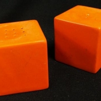 Pair of Retro Orange salt n Pepper shaker cubes by Carlton ware - Sold for $37 - 2016