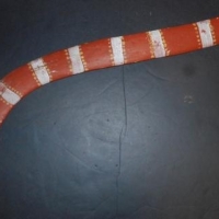 Vintage Aboriginal hunting boomerang with hand painted decoration - Sold for $61 - 2016