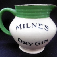 Vintage HOFFMAN Australian pottery jug advertising Milne's Dry Gin - restoration to spout - Sold for $220 - 2016