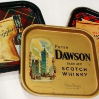 3 x Scotch Whisky trays incl, Peter Dawson and 2 x Old Smuggler trays - Sold for $37 - 2016