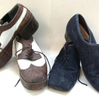 2 x Pairs - Vintage Gents 1970'S Shoes - Brown & white Platform SPATS & Squared Toe Blue SUEDE - Sold for $87 - 2016