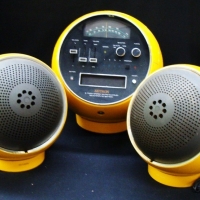 Retro bright yellow plastic SETRON ball shaped 8 track stereo system with original external speakers - Sold for $298 - 2016