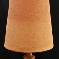 1970s Danish lamp with burn orange glaze on teak base with original shade - Sold for $56 - 2016