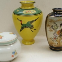 3 x vintage vases incl Satsuma, Shelley and Mouson lidded jar - Sold for $37 - 2016