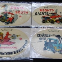 4 xVintage VFL stickers Mighty Saints, Swans from the south, Essendon bombers AND Magpies rule - Sold for $62 - 2016