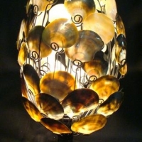 Contemporary black metal & oyster shell table lamp - approx 60cm H - Sold for $25 - 2016