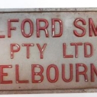 Vintage 'Telford Smith Pty Ltd Melbourne' sign - approx 16cm x 38cm - Sold for $31 - 2016
