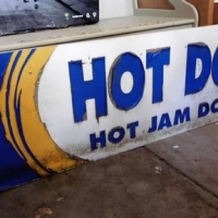 Vintage metal Hot Dog/Jam Doughnuts sign - 45cm x 150cm - Sold for $25 - 2016
