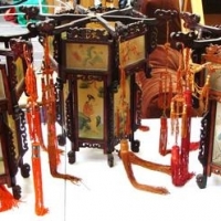 3 Vintage Chinese handing lights with glass panels and silk tassels - Sold for $68 - 2016