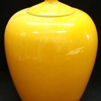 Large 20th Century Chinese Porcelain GINGER JAR - Amazing Bright Yellow Glaze, lid w Finial, no marks - 45cm H - Sold for $56 - 2016