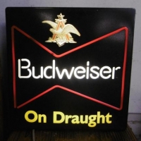 'Budweiser - on Draught' light up advertising sign, 50cm x 50cm - Sold for $112 - 2016