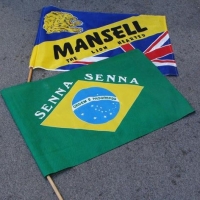 Group lot - Vintage Blokey items incl, vintage AYRTON SENNA Brazil & NIGEL MANSELL The Lion Heart F-1 Flags, Lowenbrau Bar sign, etc - Sold for $31 - 2016