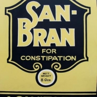 Hand painted tin advertising sign 'San Bran - for constipation' 435cm x 595cm - Sold for $31 - 2016