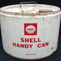 Vintage 2 Gallon 'Shell Handy Can' fuel can with embossed cap - Sold for $37 - 2016