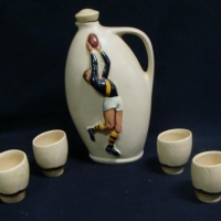 Vintage Australian pottery Richmond VFL decanter and 4 cups by Diana Pottery Sydney - Sold for $304 - 2016
