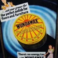 Vintage framed 'Wundawax, Floor Polish' advertising sign by Dominion Can Co, Melbourne, 34cm x 235cm - Sold for $68 - 2016