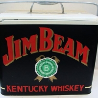 Vintage metal Esky with hand painted 'Jim Beam' advertising and bottle opener to side - Sold for $43 - 2016
