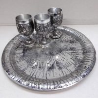 c1970's signed acid etched tray with 3 x Don Sheil goblets - Sold for $43 - 2016