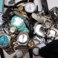 Box of watches incl Fossil, Gucci style, etc - Sold for $27 - 2016