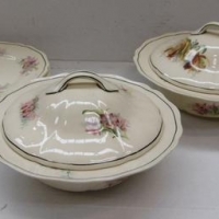 Group of 1930's Royal Doulton 'Orchid' dinner ware  - 2 tureens & 6 plates - Sold for $50 - 2016